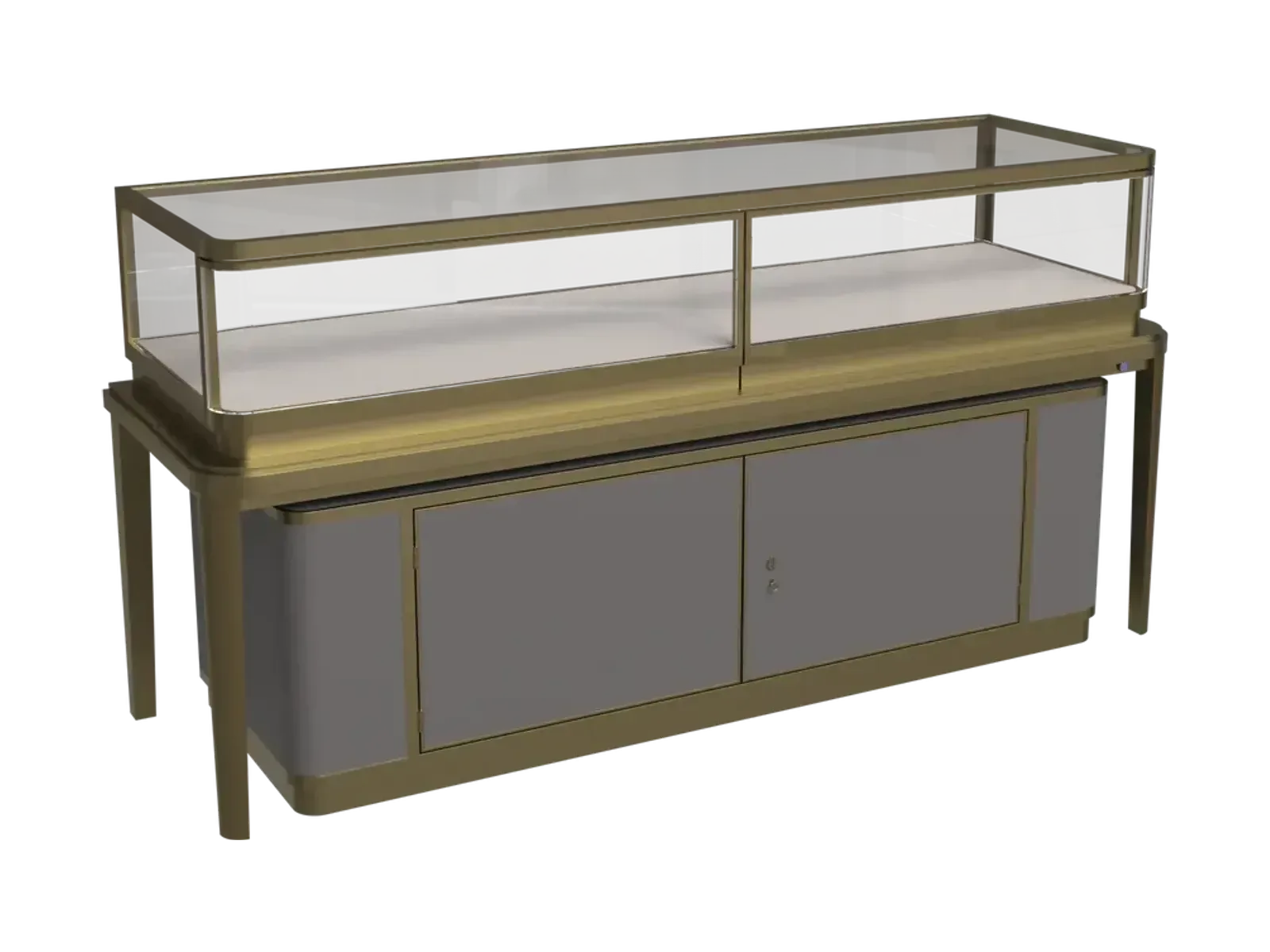 perspective view of low jewelry counter with base cabinet