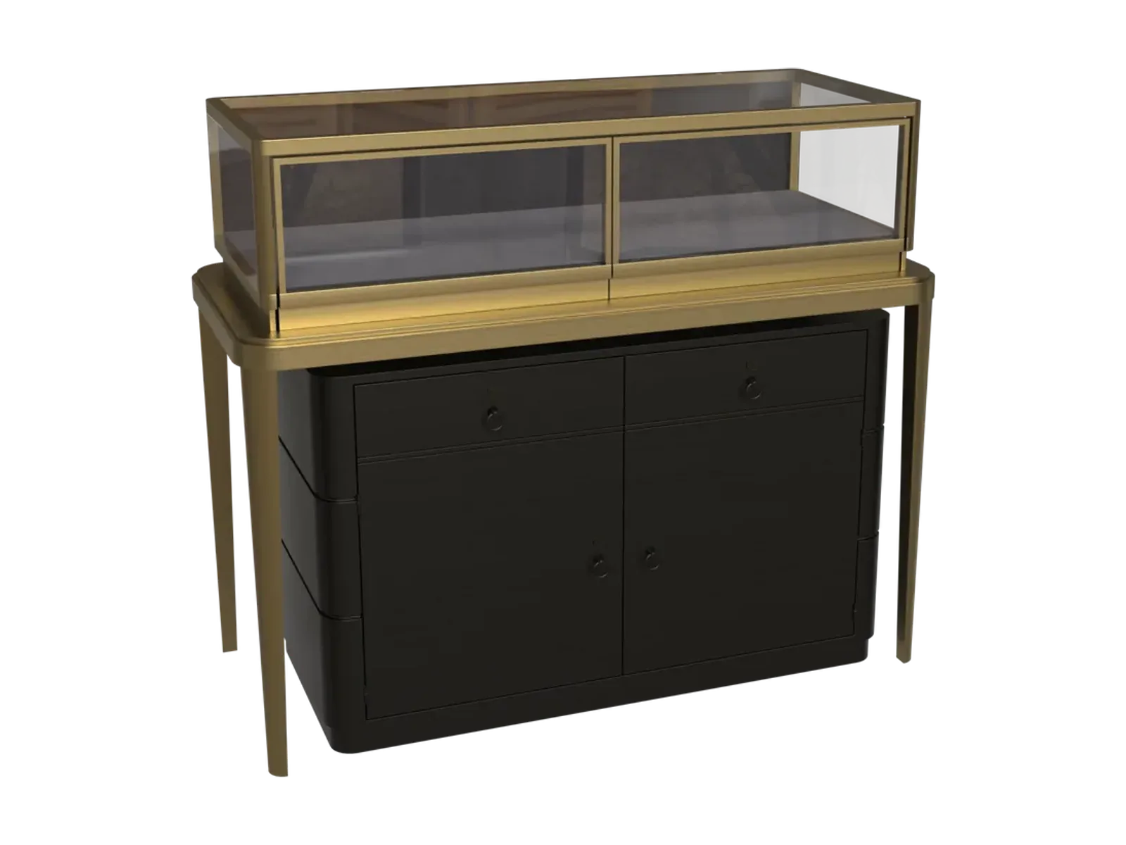 perspective view of black titanium two-tone low jewelry counter