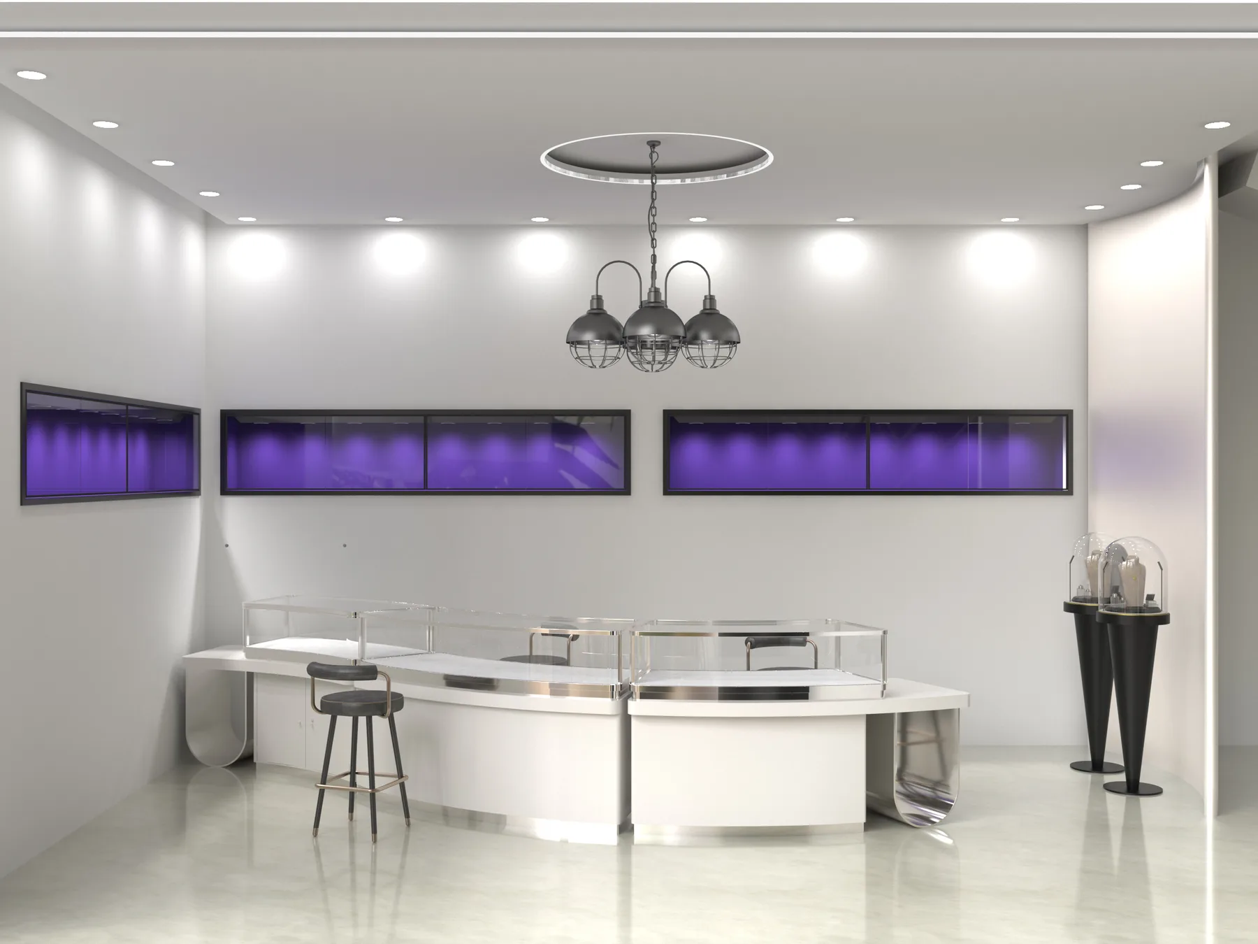 White luxury store stainless steel jewelry showcase design